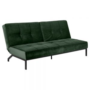 Grøn sovesofa i velour - en futon model med ben i metal.